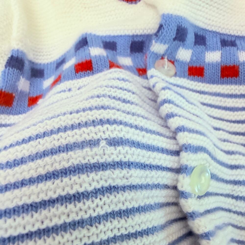 Vintage 80s Confetti Knits Knit Striped Cardigan & Matching Hat Set Sz 0-6 mo - Picture 8 of 9